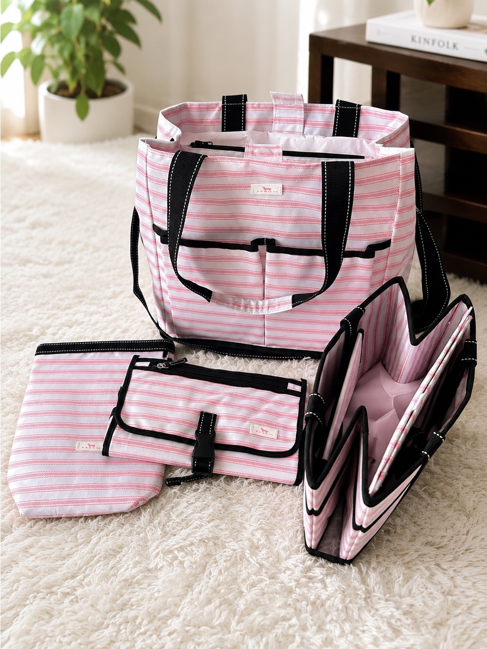 Scout ON BOARD BABY BAG Striped Pink and White Tote Bag